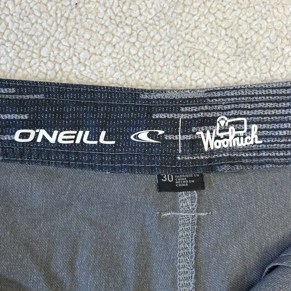 O'Neill x Woolrich Board Shorts 30 Mens Gray Striped Swim Trunks Summer Beach